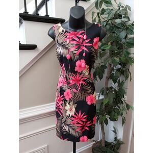 Alyx Dress Women 6 Black Floral Tropical Sleeveless Sheath Fitted Stretchy